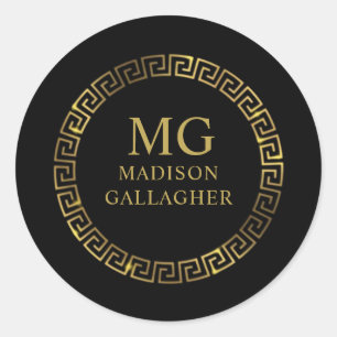 Custom Monogram Black and Gold Premium Classic Round Sticker