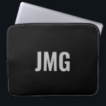 Custom Monogram Black and Silver Laptop Sleeve<br><div class="desc">You can personalise the silver monogram that's in the centre of this black laptop sleeve.</div>