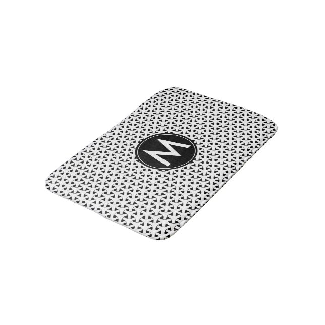 Custom Monogram Black and White Celtic Pattern Bath Mat (Angled)