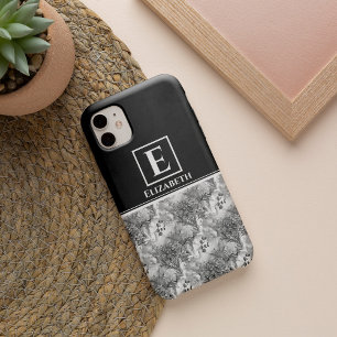 Custom Monogram Black and White Floral Botanical iPhone 13 Pro Max Case