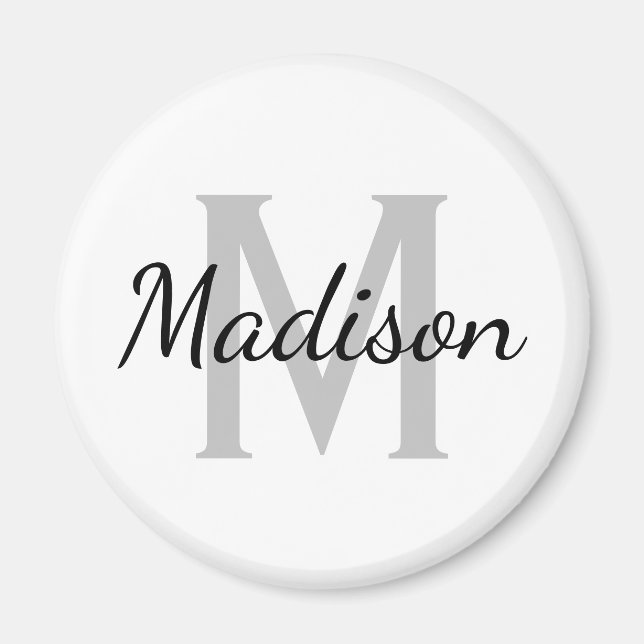 Custom monogram black and white standard round magnet (Front)