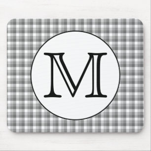 Custom Monogram. Black and White with Grey Check. Mouse Pad