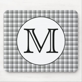 Custom Monogram. Black and White with Grey Check. Mouse Pad