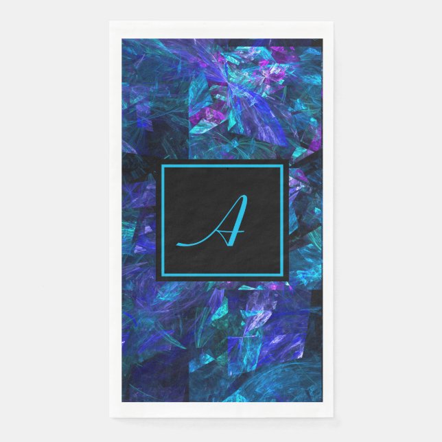 Custom Monogram Black Blue Abstract Birthday Napkin (Front)