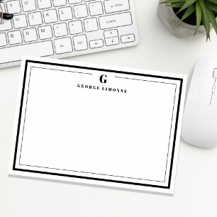 Custom Monogram Black Border Stationery  Card