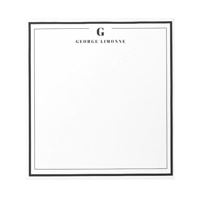 Custom Monogram Black Border Stationery  Notepad (Front)
