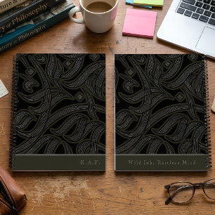 Custom Monogram Black Etched Arabic Calligraphy Notebook