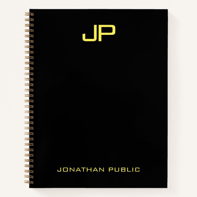 Custom Monogram Black Gold Name Template Notebook (Front)