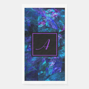 Custom Monogram Black Purple Abstract Birthday Napkin