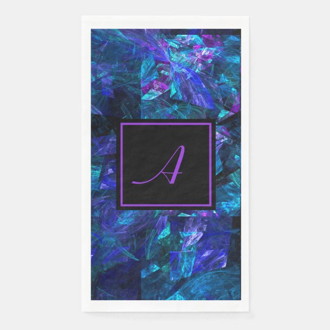 Custom Monogram Black Purple Abstract Birthday Napkin (Front)