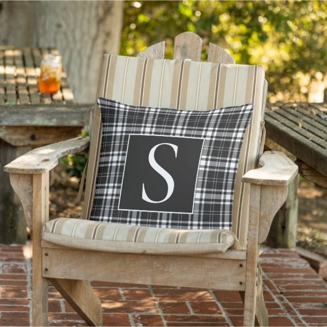 Custom Monogram Black White Buffalo Check Tartan Cushion (Chair)