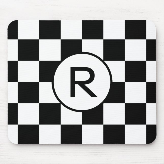 Custom Monogram Black White Chequerboard Pattern Mouse Pad (Front)
