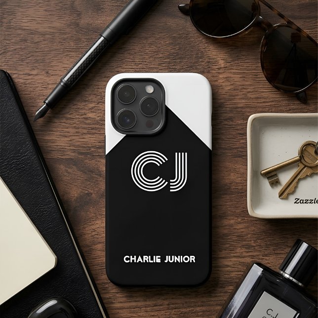 Custom Monogram Black & White Geometric Art Deco Case-Mate iPhone Case (Creator Uploaded)