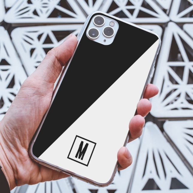Custom Monogram Black & White Geometric Split Case-Mate iPhone Case (Creator Uploaded)