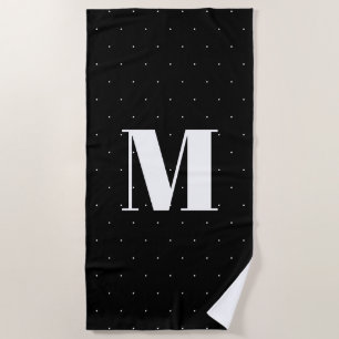 Custom Monogram black white tiny polka dots Beach Towel