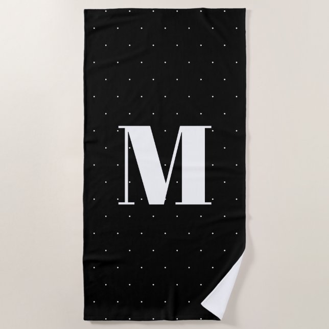 Custom Monogram black white tiny polka dots Beach Towel (Front)