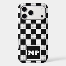 Custom Monogram Black & White Vintage Chequerboard