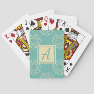 Custom Monogram Blue Floral Pattern Playing Cards