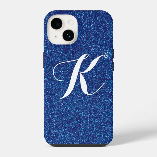 Custom Monogram Blue Glitter Phone Case (Back)