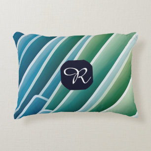 Custom Monogram Blue Green Abstract Accent Pillow
