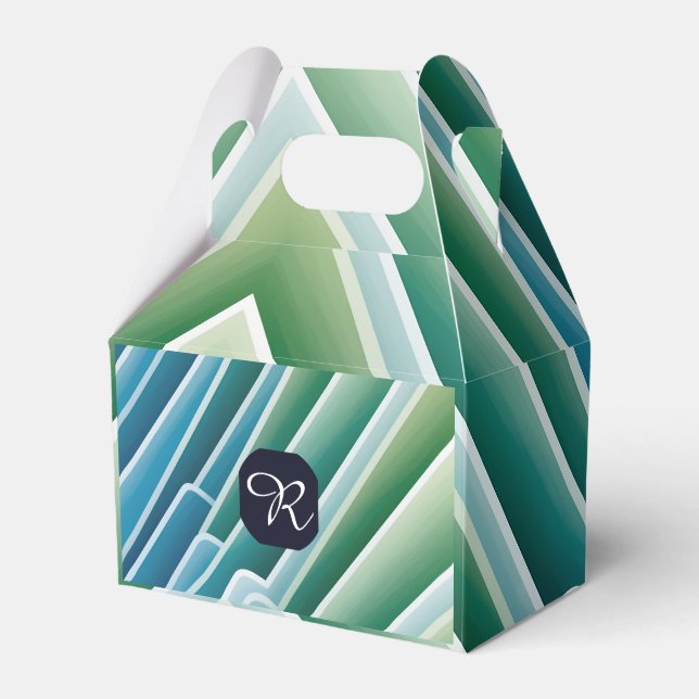 Custom Monogram Blue Green Abstract Favour Boxes (Front Side)