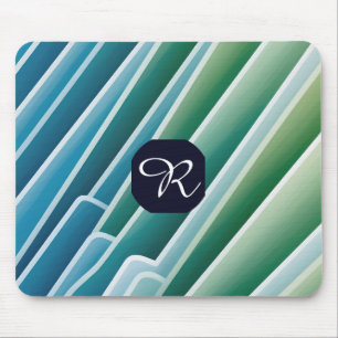 Custom Monogram Blue Green Abstract Mouse Pad