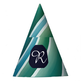 Custom Monogram Blue Green Abstract Party Hat