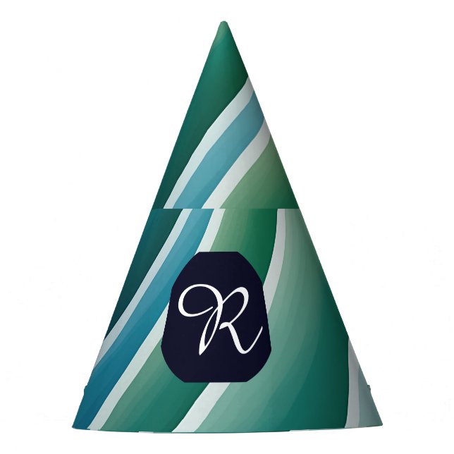 Custom Monogram Blue Green Abstract Party Hat (Front)