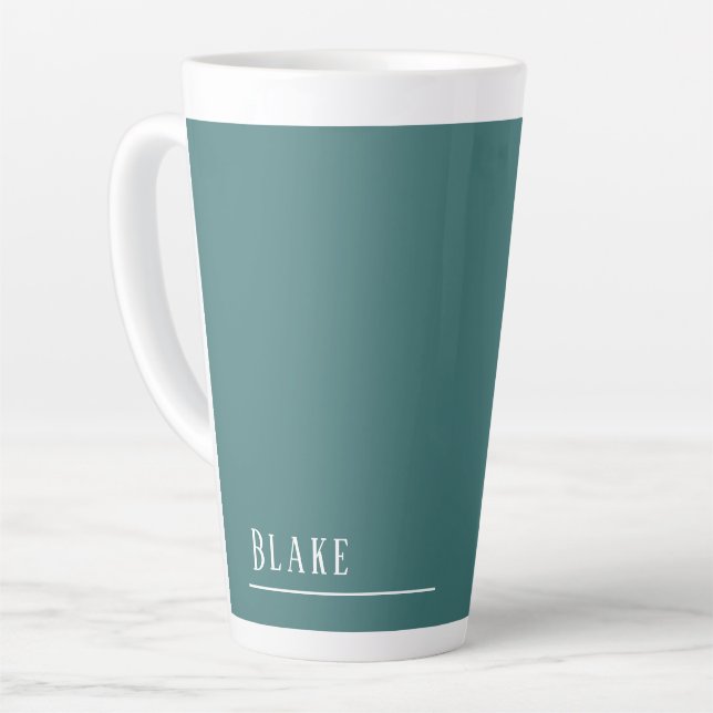 Custom monogram, blue-green teal latte mug (Left Angle)