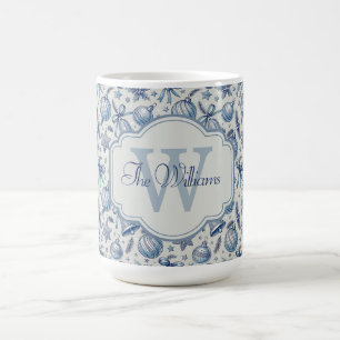 Custom Monogram Blue Toile Christmas Ornaments Coffee Mug