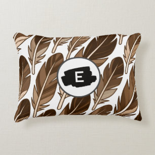 Custom Monogram Boho Accent Pillow – Brown Feather