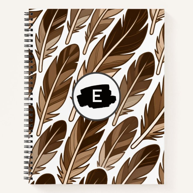 Custom Monogram Boho Deluxe Notebook – Brown (Front)