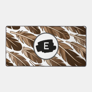 Custom Monogram Boho Desk Mat – Brown Feathers