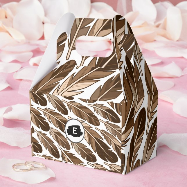 Custom Monogram Boho Favour Box – Brown Feathers (Wedding)