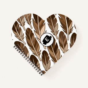 Custom Monogram Boho Heart Notebook – Brown