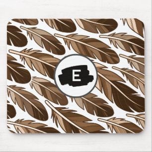 Custom Monogram Boho Mousepad – Brown Feathers