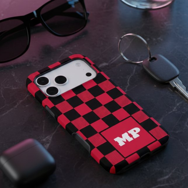 Custom Monogram Bold Cherry Red & Black Chequered (Creator Uploaded)