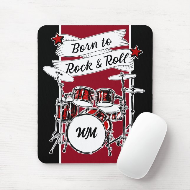 Custom Monogram Born to Rock & Roll Drummer Drum M Mouse Pad (With Mouse)