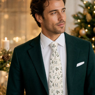 Custom Monogram Botanical Holiday Pattern Tie