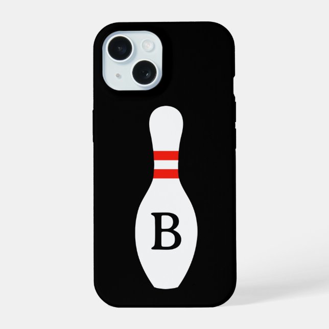 Custom monogram bowling pin iPhone 15 case (Back)