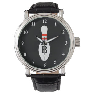 Custom monogram bowling pin watch for men
