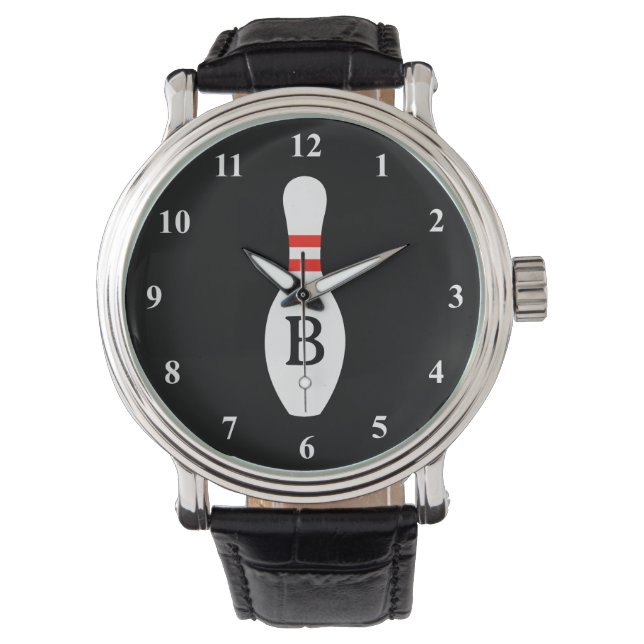 Custom monogram bowling pin watch for men (Front)