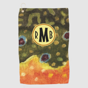 Custom Monogram Brook Trout Fisherman's Golf Towel