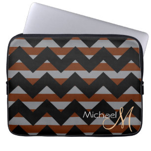 Custom Monogram Brown Chevron Zigzag Laptop Sleeve
