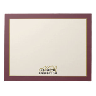Custom Monogram Burgundy Cream Gold Minimalist Men Notepad