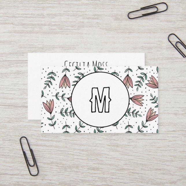CUSTOM Monogram Business Card wildflowers (Front/Back In Situ)