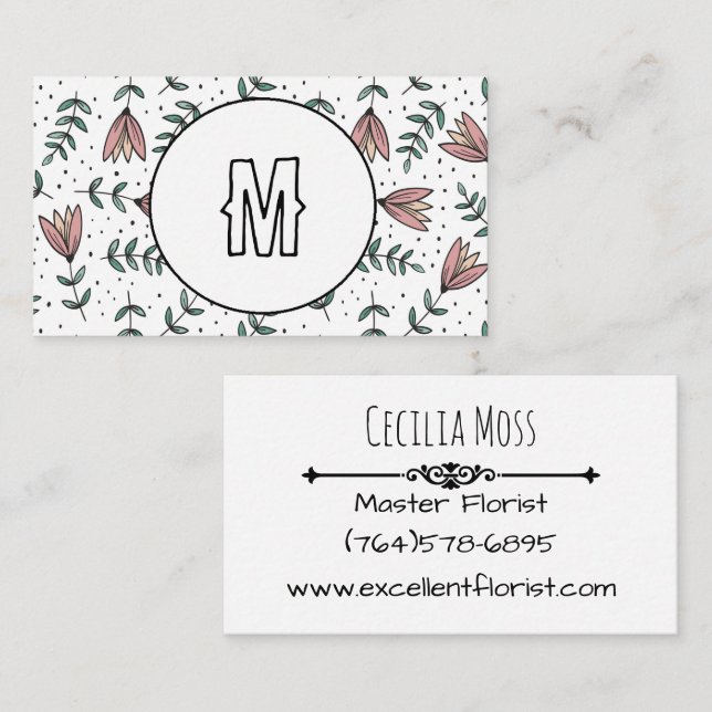 CUSTOM Monogram Business Card wildflowers (Front/Back)