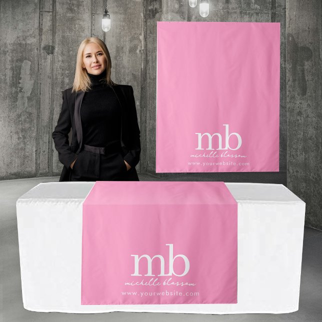 Custom Monogram Business Table Runner Banner Pink Tapestry (Custom Monogram Business Table Runner Banner Pink Tapestry)