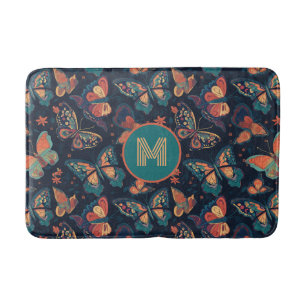 Custom Monogram Butterfly Pattern Bath Mat