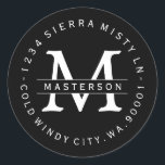 Custom Monogram BW Circular Return Address Label<br><div class="desc">Customise with your Monogram. Black and White Circular Return Address Label. All text is customisable.  Please contact me with any questions or special requests. 
  Inverse Black and White now Available</div>